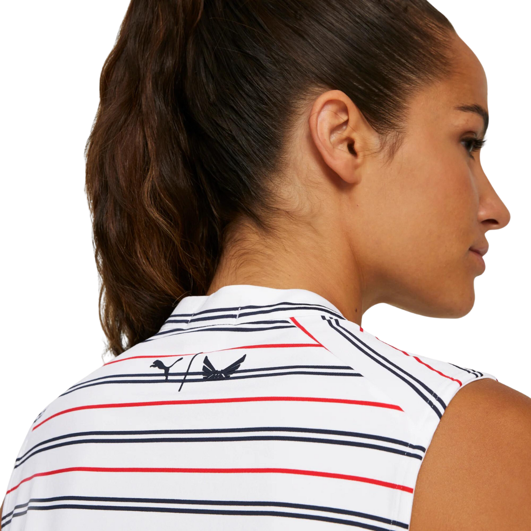 Womens PUMA X VA Striped Sleeveless Golf Polo