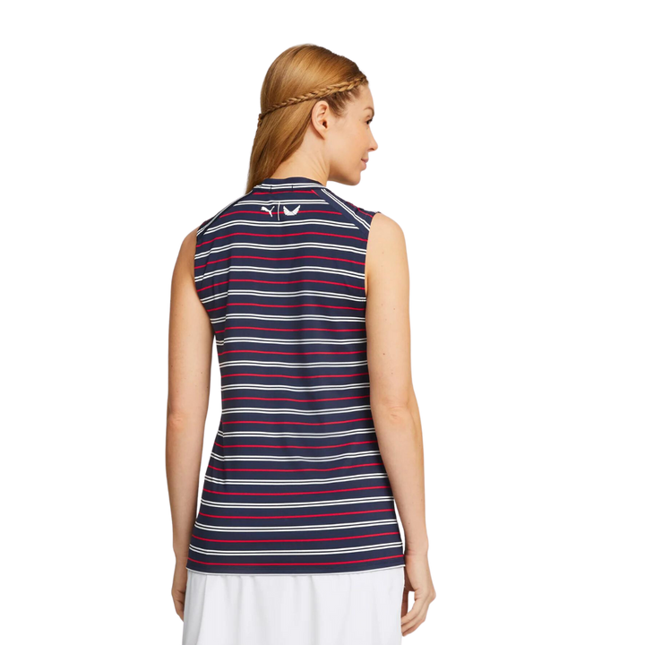 Womens PUMA X VA Striped Sleeveless Golf Polo
