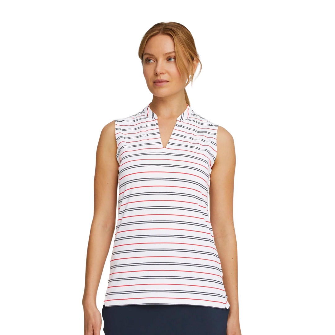 Womens PUMA X VA Striped Sleeveless Golf Polo